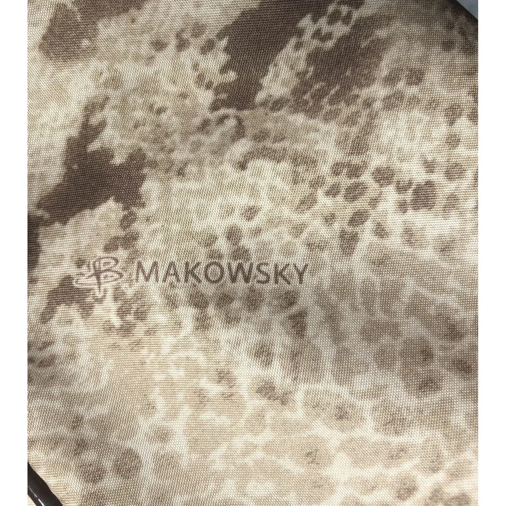 Monogram B Makowsky Small Make Up Bag Faux Brown Snakeskin Print Patent Trim